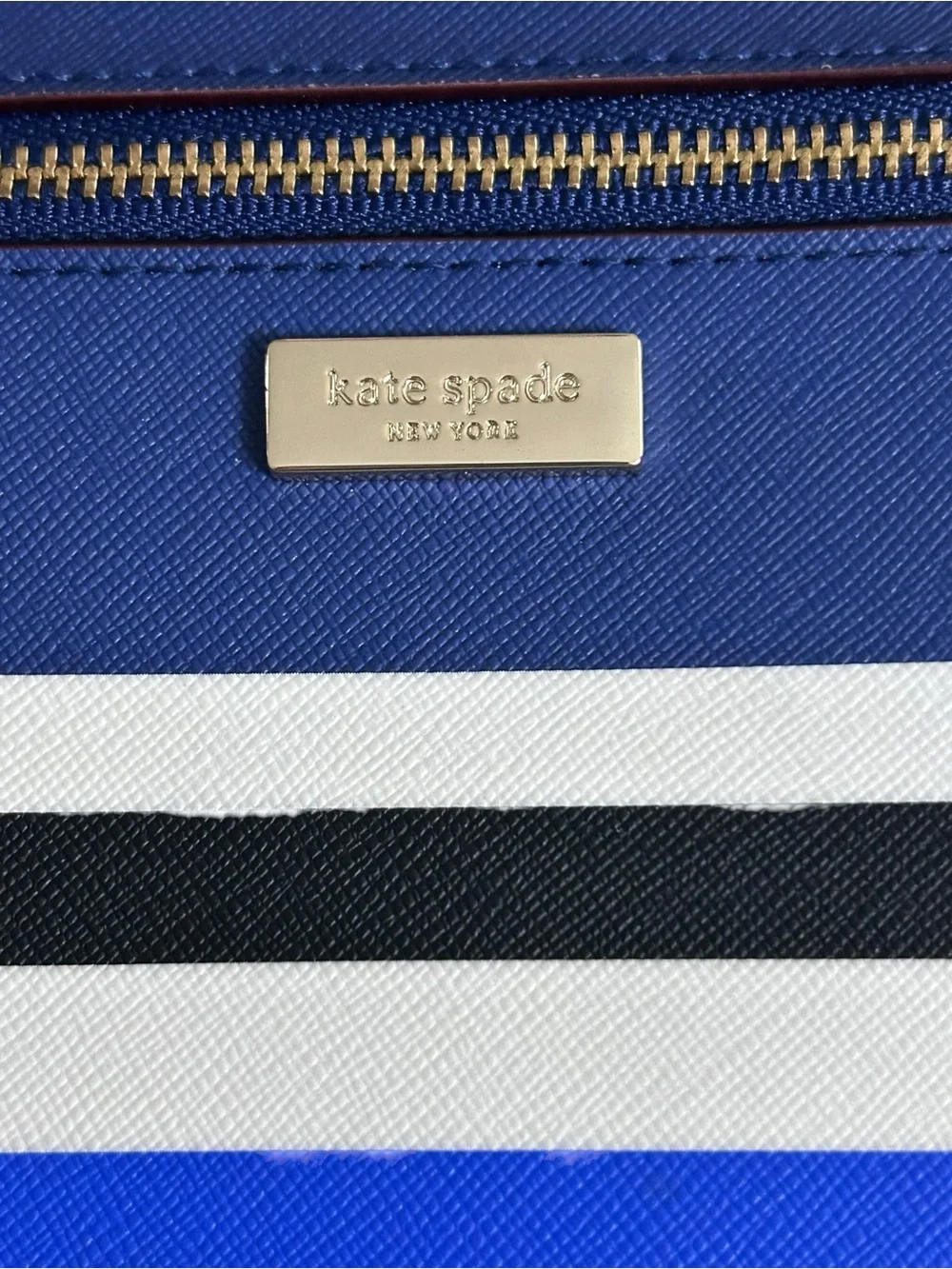 Kate Spade Laurel Way Tinie Wristlet Blue Stripe Saffiano Leather NWOT